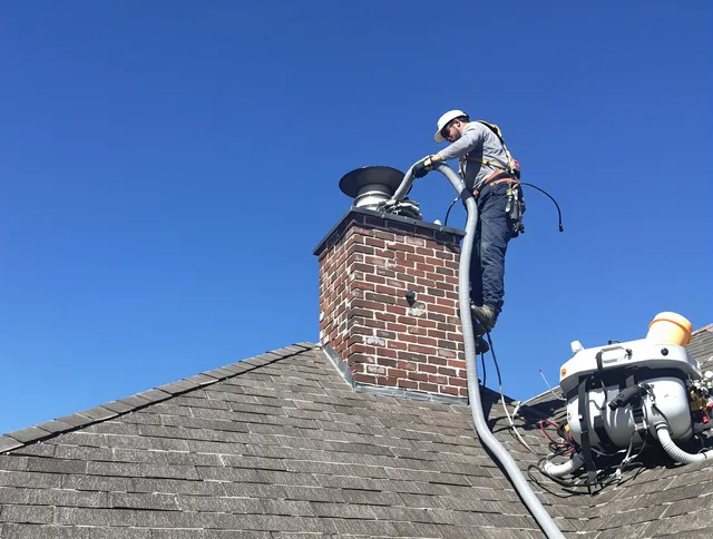 Dedicated Somers Chimney Sweep team member cleaning a chimney in Somers, CT