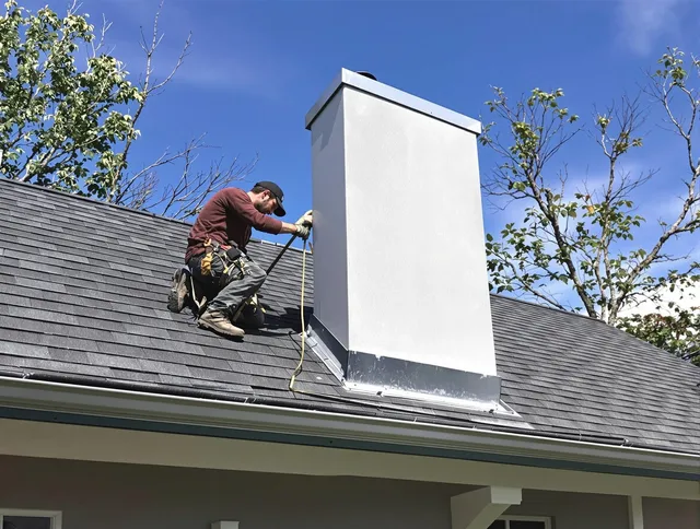 Somers Chimney Sweep team member finishing chimney construction in Somers, CT