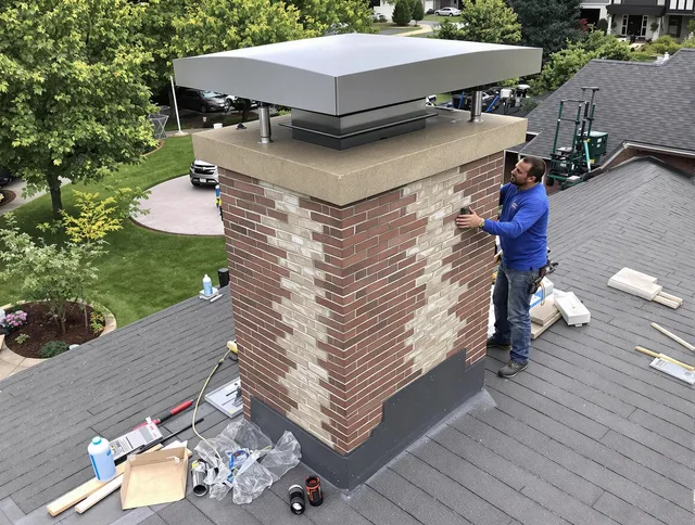 Somers Chimney Sweep team working on a custom chimney remodel in Somers, CT